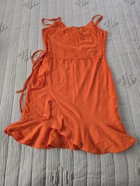 SHEIN Orange Mini Wrap Ruffle Dress